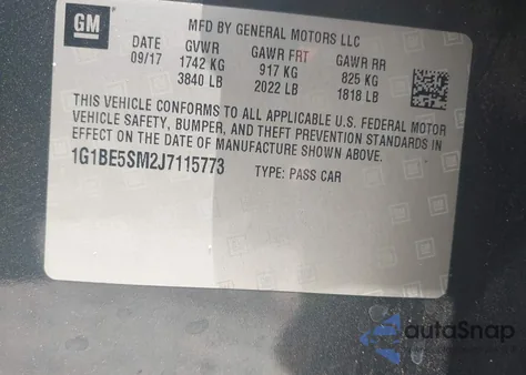 2018 Chevrolet Cruze Lt Auto from USA, damaged, VIN 1G1BE5SM2J7115773